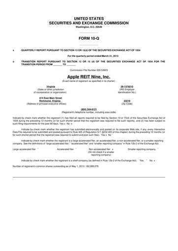 Thumbnail Apple Hospitality REIT
 10-Q Quarterly Report FY2013 