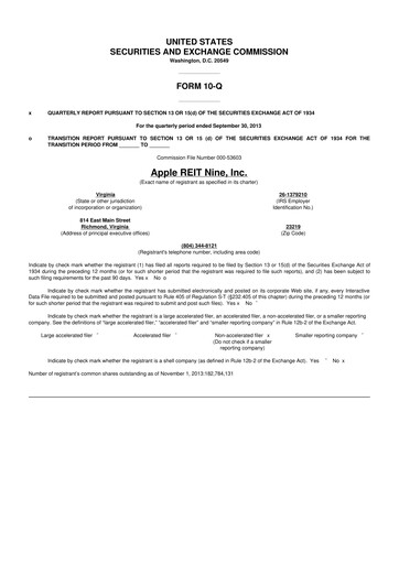 Thumbnail Apple Hospitality REIT
 10-Q Quarterly Report FY2013 