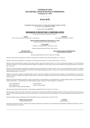 Thumbnail Hooker Furnishings 10-K Annual Report 2014