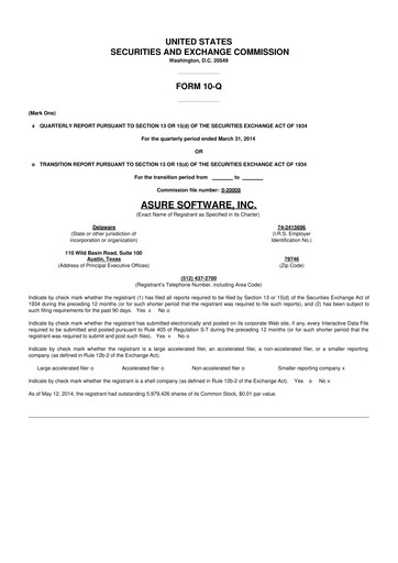 Miniature Asure Software
 10-Q Rapport trimestriel 2014 