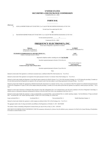 Thumbnail Frequency Electronics 10-K Annual Report 2014