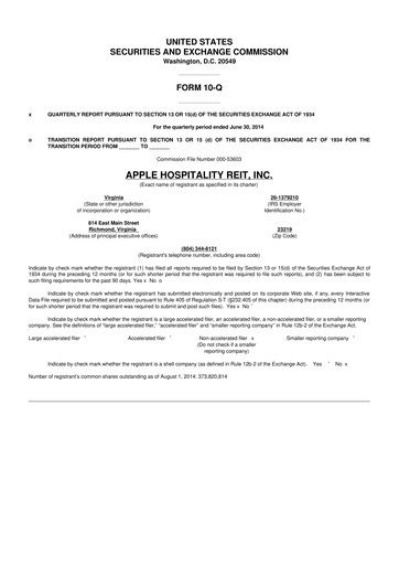 Thumbnail Apple Hospitality REIT
 10-Q Quarterly Report FY2014 