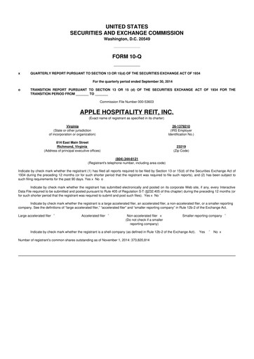Thumbnail Apple Hospitality REIT
 10-Q Quarterly Report FY2014 