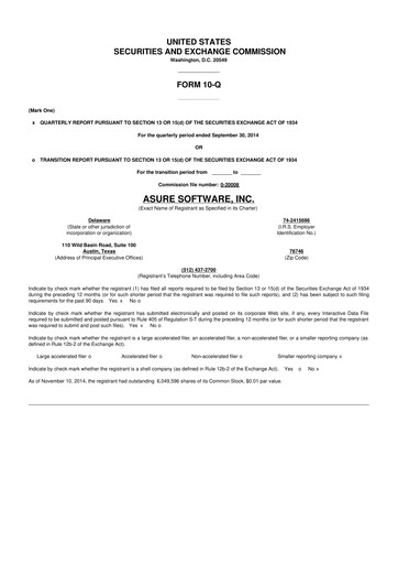 Miniature Asure Software
 10-Q Rapport trimestriel 2014 