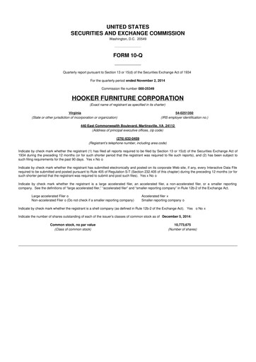 Thumbnail Hooker Furnishings 10-Q Quarterly Report FY2015 
