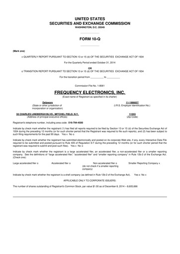 Thumbnail Frequency Electronics 10-Q Quarterly Report FY2015 