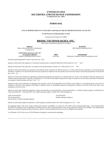 Thumbnail BioSig Technologies
 10-K Annual Report 2014