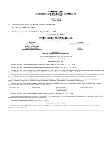 Thumbnail Apple Hospitality REIT
 10-K Annual Report 2014