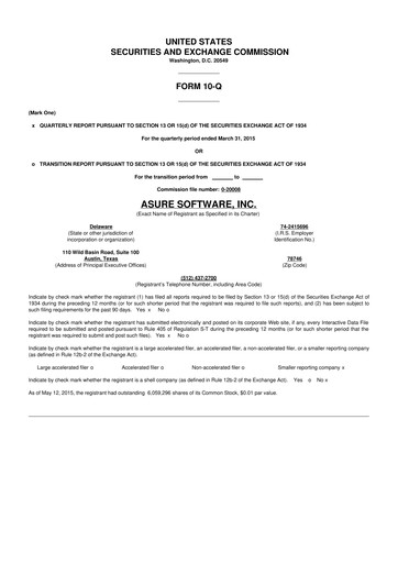 Miniature Asure Software
 10-Q Rapport trimestriel 2015 