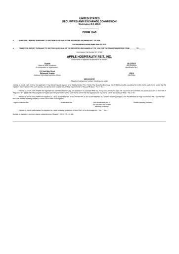 Thumbnail Apple Hospitality REIT
 10-Q Quarterly Report FY2015 