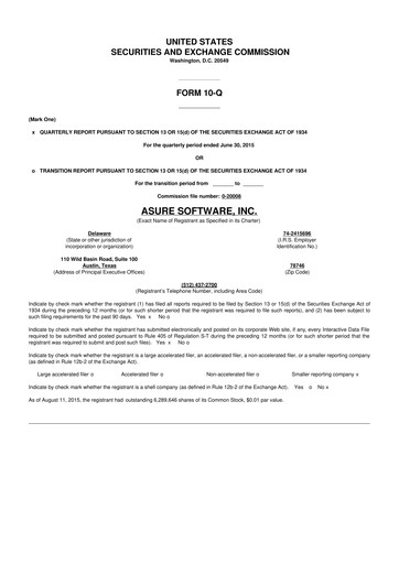 Miniature Asure Software
 10-Q Rapport trimestriel 2015 