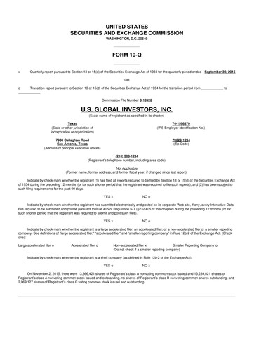 Thumbnail U.S. Global Investors 10-Q Quarterly Report FY2016 
