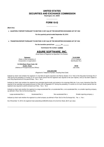 Miniature Asure Software
 10-Q Rapport trimestriel 2015 