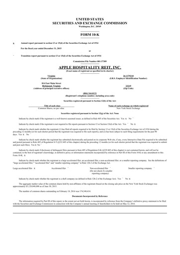 Thumbnail Apple Hospitality REIT
 10-K Annual Report 2015