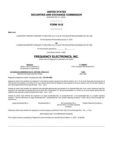 Thumbnail Frequency Electronics 10-Q Quarterly Report FY2016 