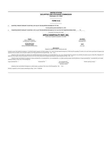 Thumbnail Apple Hospitality REIT
 10-Q Quarterly Report FY2016 