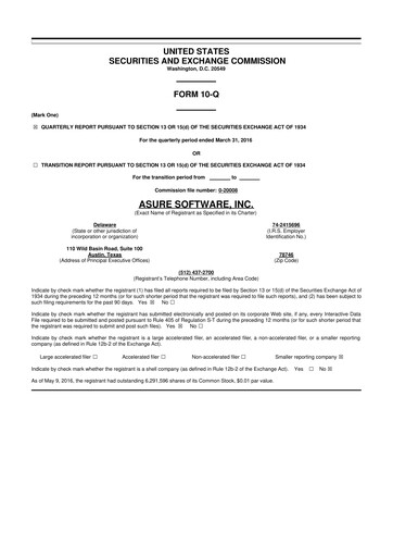 Miniature Asure Software
 10-Q Rapport trimestriel 2016 