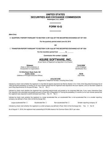 Miniature Asure Software
 10-Q Rapport trimestriel 2016 