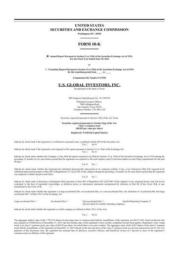 Thumbnail U.S. Global Investors 10-K Annual Report 2016