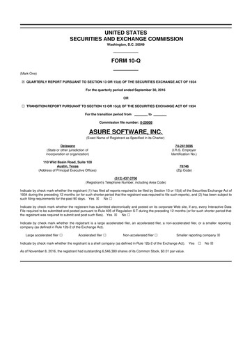 Miniature Asure Software
 10-Q Rapport trimestriel 2016 