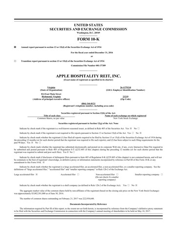 Thumbnail Apple Hospitality REIT
 10-K Annual Report 2016