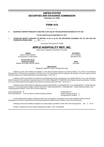 Thumbnail Apple Hospitality REIT
 10-Q Quarterly Report FY2017 