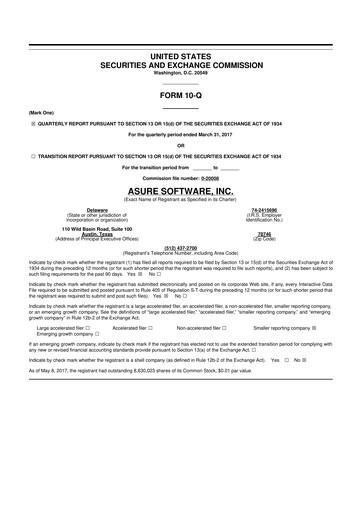 Miniature Asure Software
 10-Q Rapport trimestriel 2017 