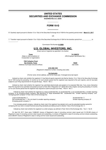 Thumbnail U.S. Global Investors 10-Q Quarterly Report FY2017 