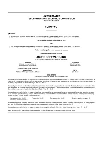 Miniature Asure Software
 10-Q Rapport trimestriel 2017 