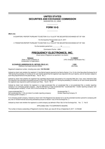Thumbnail Frequency Electronics 10-Q Quarterly Report FY2018 