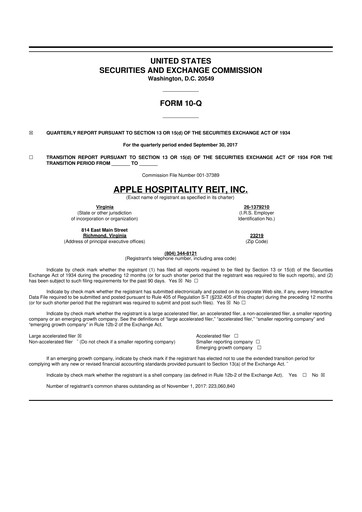Thumbnail Apple Hospitality REIT
 10-Q Quarterly Report FY2017 