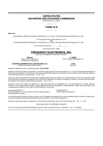 Thumbnail Frequency Electronics 10-Q Quarterly Report FY2018 