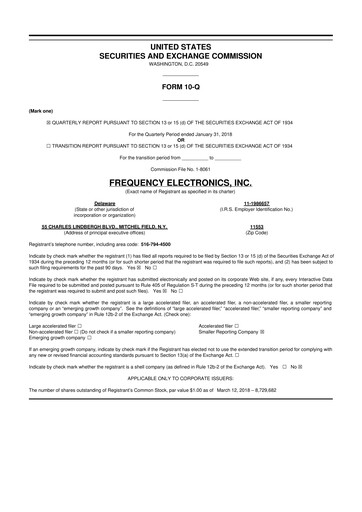 Thumbnail Frequency Electronics 10-Q Quarterly Report FY2018 