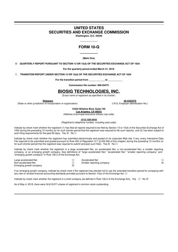 Thumbnail BioSig Technologies
 10-Q Quarterly Report FY2018 