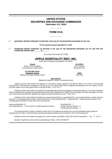 Thumbnail Apple Hospitality REIT
 10-Q Quarterly Report FY2018 