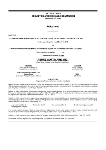 Miniature Asure Software
 10-Q Rapport trimestriel 2018 