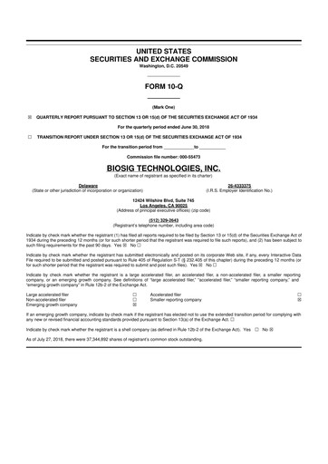 Thumbnail BioSig Technologies
 10-Q Quarterly Report FY2018 