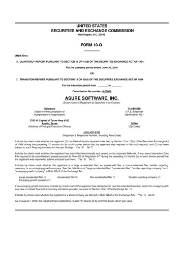 Miniature Asure Software
 10-Q Rapport trimestriel 2018 