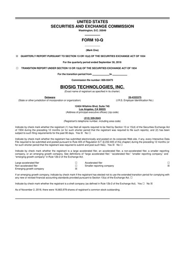 Thumbnail BioSig Technologies
 10-Q Quarterly Report FY2018 