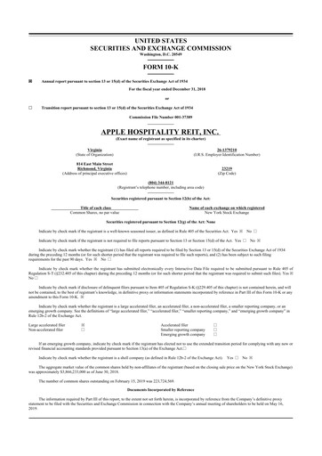 Thumbnail Apple Hospitality REIT
 10-K Annual Report 2018