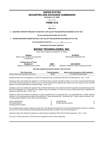 Thumbnail BioSig Technologies
 10-Q Quarterly Report FY2019 
