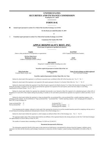 Thumbnail Apple Hospitality REIT
 10-K Annual Report 2019