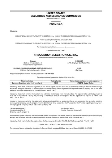 Thumbnail Frequency Electronics 10-Q Quarterly Report FY2020 