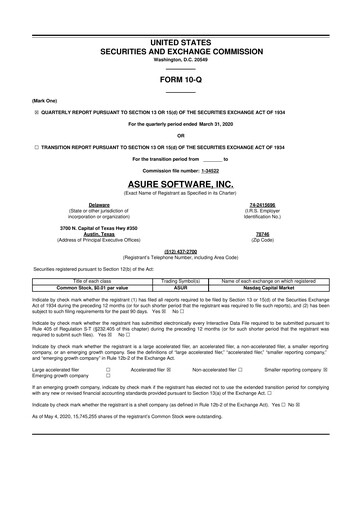 Miniature Asure Software
 10-Q Rapport trimestriel 2020 