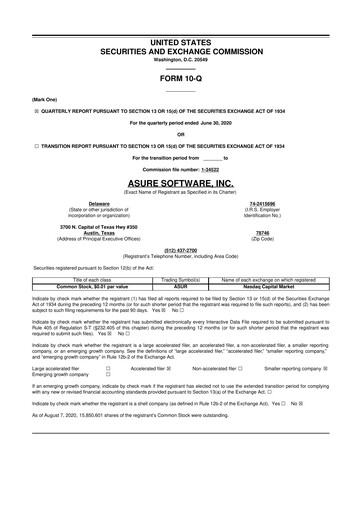 Miniature Asure Software
 10-Q Rapport trimestriel 2020 