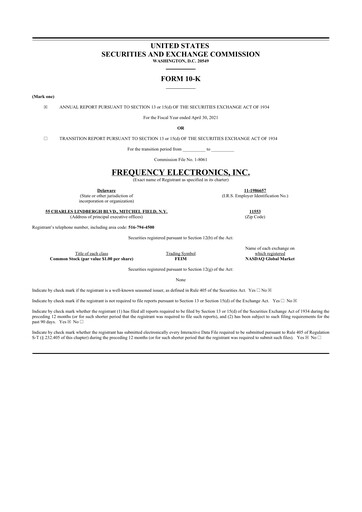 Thumbnail Frequency Electronics 10-K Annual Report 2021