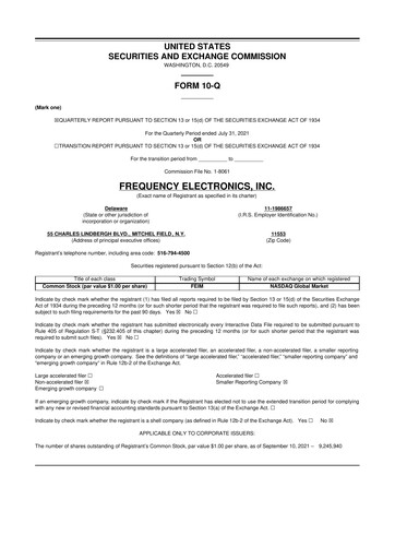 Thumbnail Frequency Electronics 10-Q Quarterly Report FY2022 