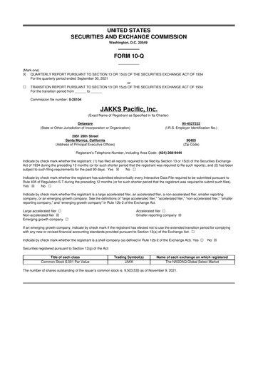 Thumbnail Jakks Pacific
 10-Q Quarterly Report FY 