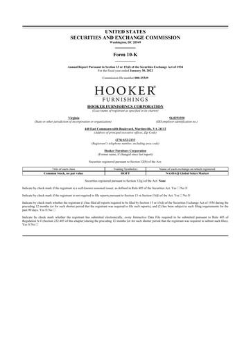 Thumbnail Hooker Furnishings 10-K Annual Report 2022