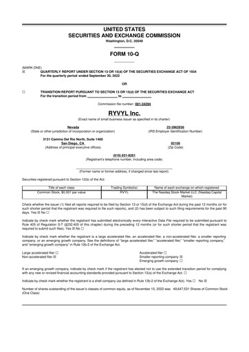 Vorschaubild Ryvyl Inc. 10-Q Quartalsbericht 2022 